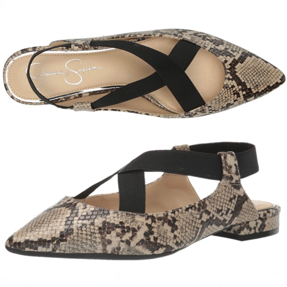 Jessica Simpson Lurina Ballet Flat Snakeskin Pointed Toe Slip On 7